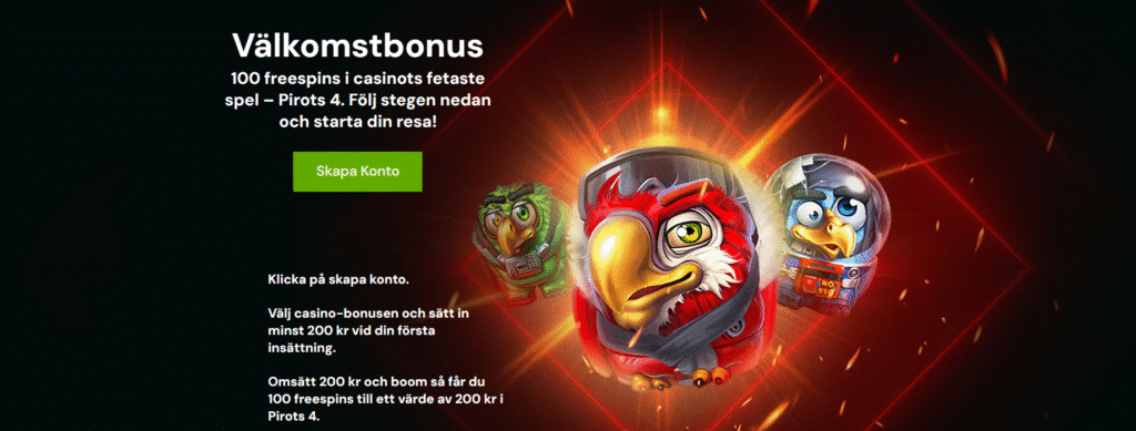 Betsafes startsida som visar kampanjen för 100 free spins för nya spelare
