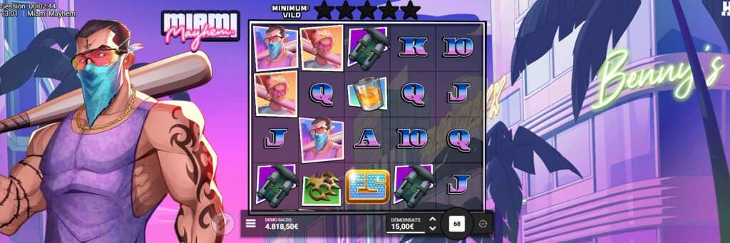 Miami Mayhem slot – neoninspirerad gangsterautomat från Hacksaw Gaming med 15 000x maxvinst