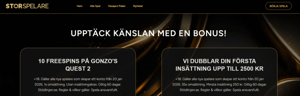 Storspelare bonus utan insättningskrav med free spins och insättningsbonus