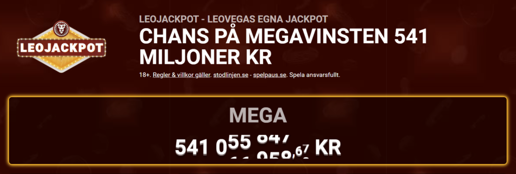 LeoJackpot hos LeoVegas med över 540 miljoner kronor i Mega-jackpotten.